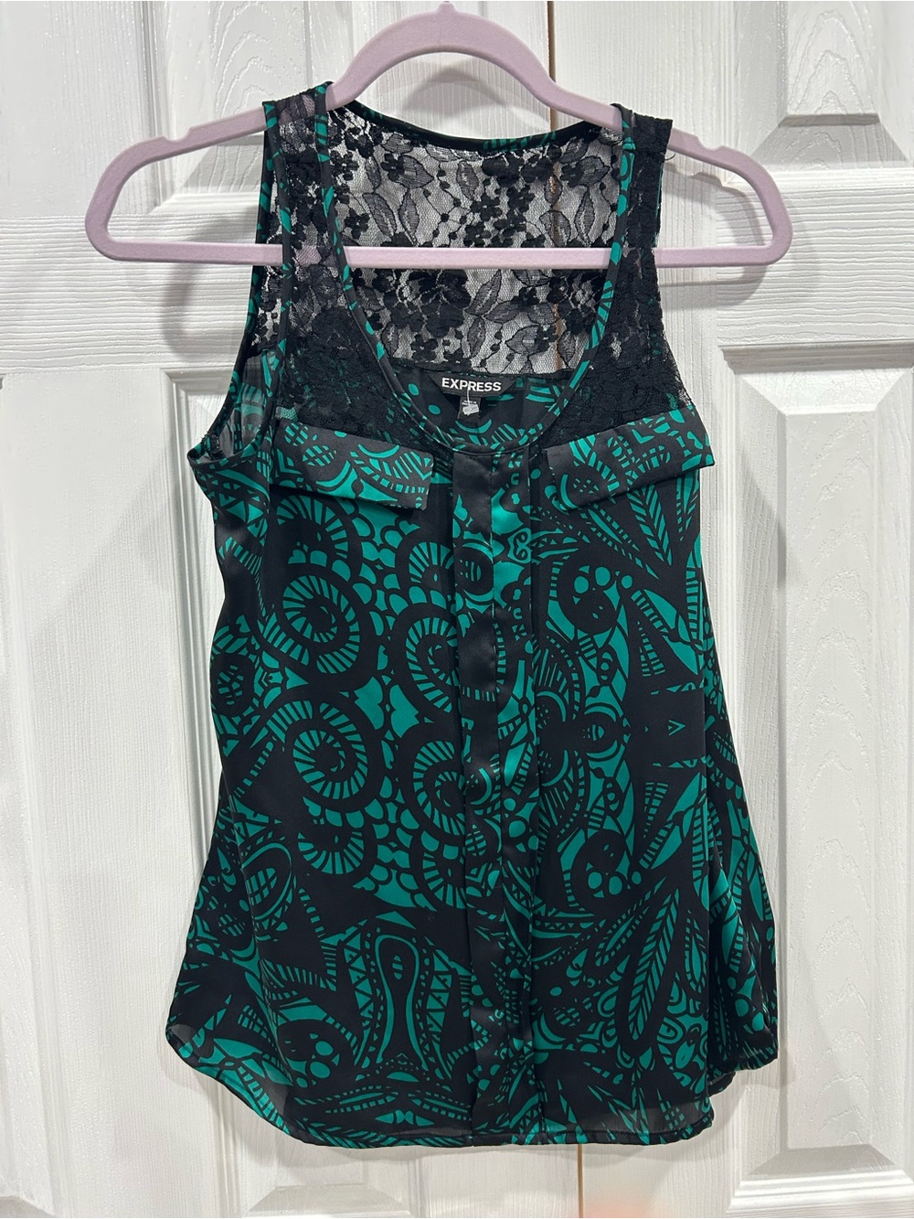 Express Green & Black Lace Yoke Camisole Tank